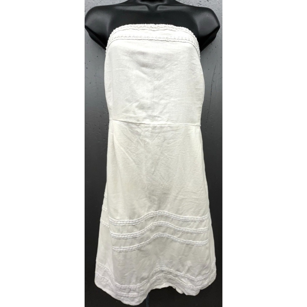 Old Navy Dress 16 White Linen Blend Strapless Embroidered Coastal Beachy Y2K